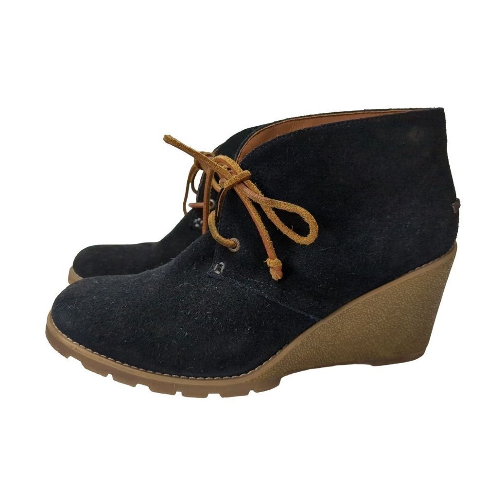 Sperry Wedge‎ Bootie Womens 10 Black Suede Leather Lace Up Stella Prow